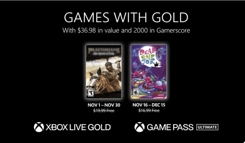 Os títulos Xbox Live Games with Gold de novembro foram&nbsp;anunciados