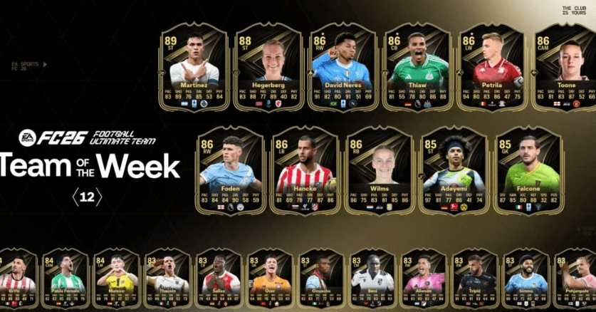 A 12ª Seleção da Semana do EA Sports FC 26 já está disponível, incluindo um Lautaro Martinez com classificação&nbsp;89.